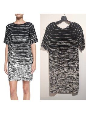 Vince | Silk Abstract Brushstroke Stripe Shift Dress In Black